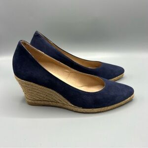 Eric Michael Navy Suede Espadrille Wedge Pumps